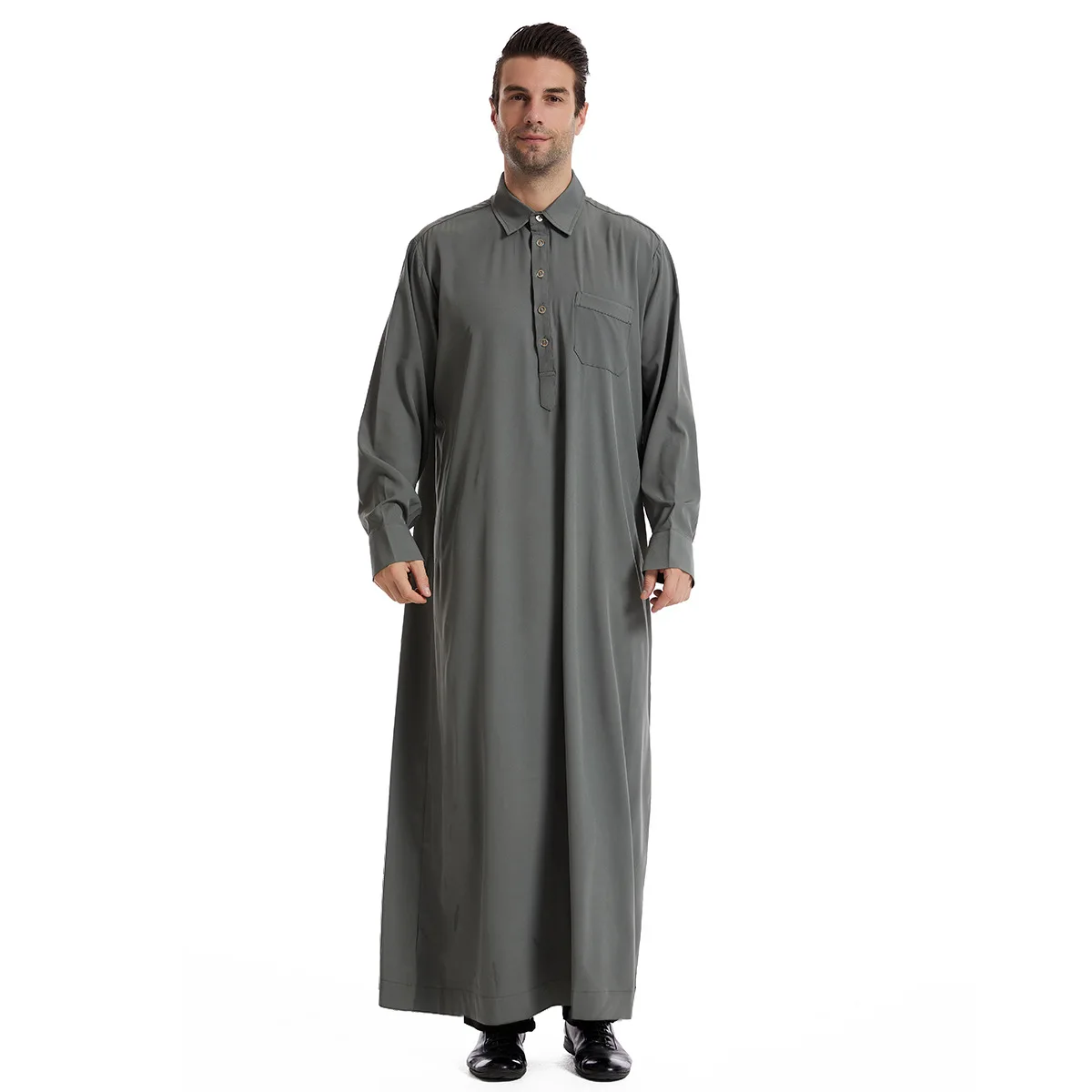 Túnica larga para hombre Eid Abaya musulmana con bolsillos Jubba Thobe modesto Dubai Arabia Saudita Abayas oración Ramadán Marruecos botones Kaftan Dishdasha