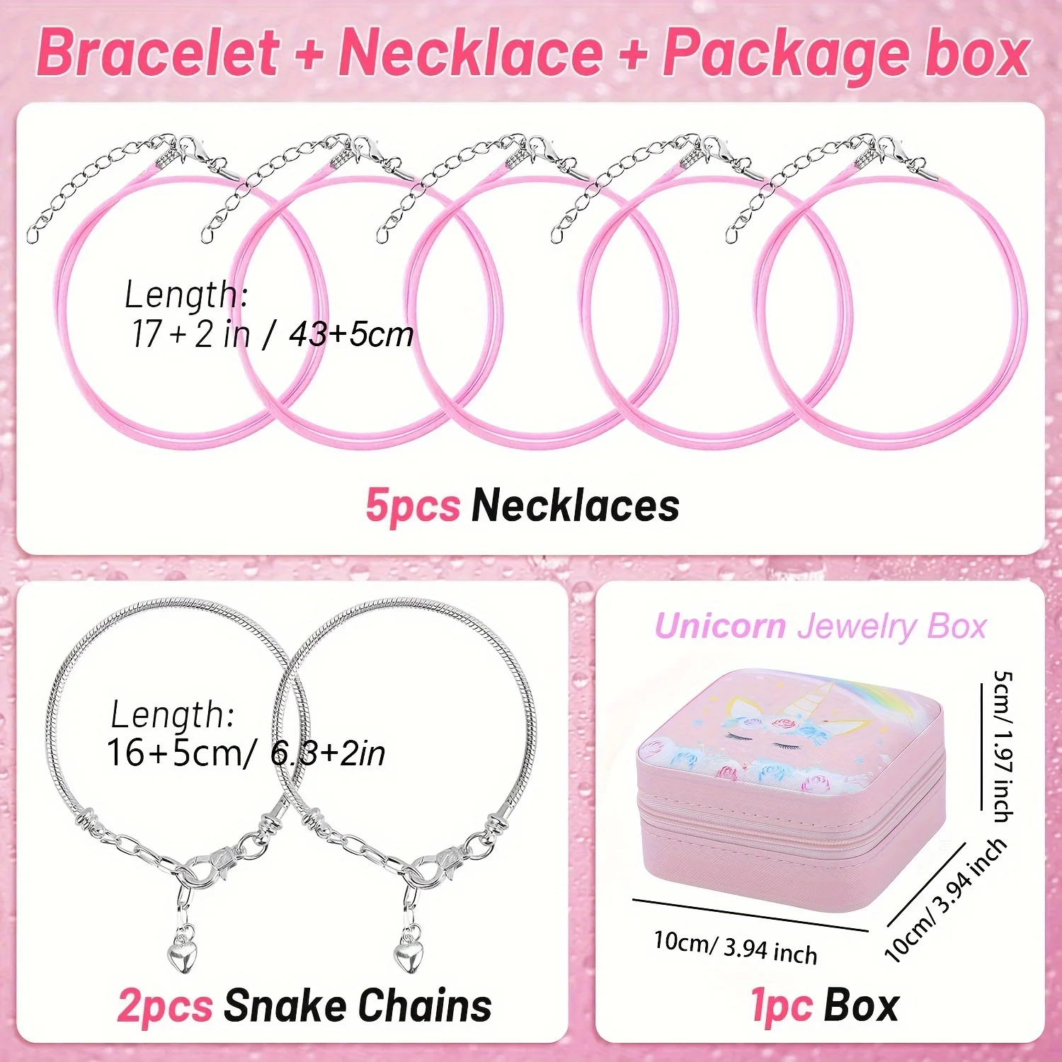 63PCS DIY Charm Bracelet Necklace Making Kit with Unicorn Jewelry Box, Jewelry Kit with Unicorn Mermaid Gifts for Birthday