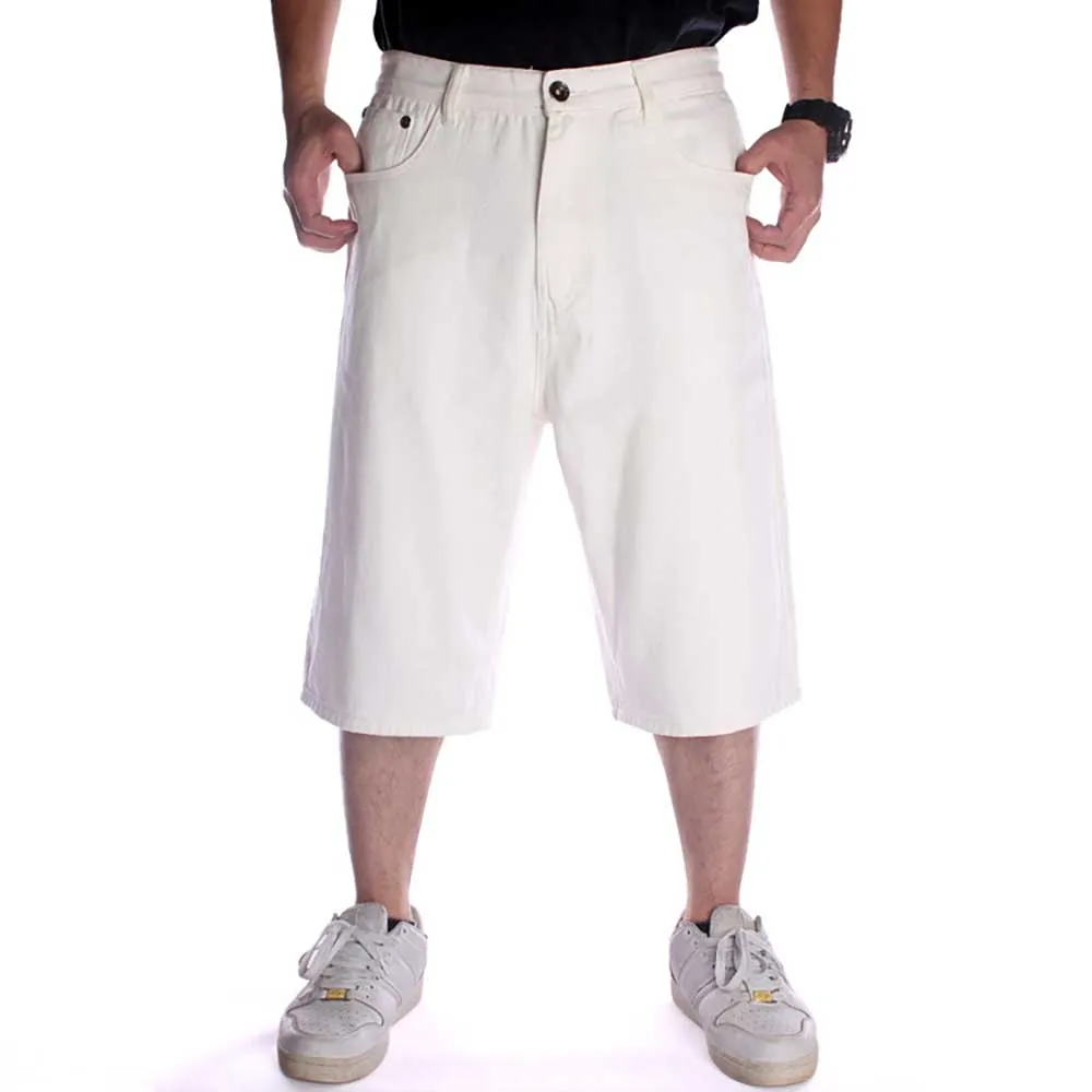 New Fashion Jeans Shorts Men Casual Boardshorts Straight Loose Baggy Summer White Denim Short Hiphop Streetwear Clothing