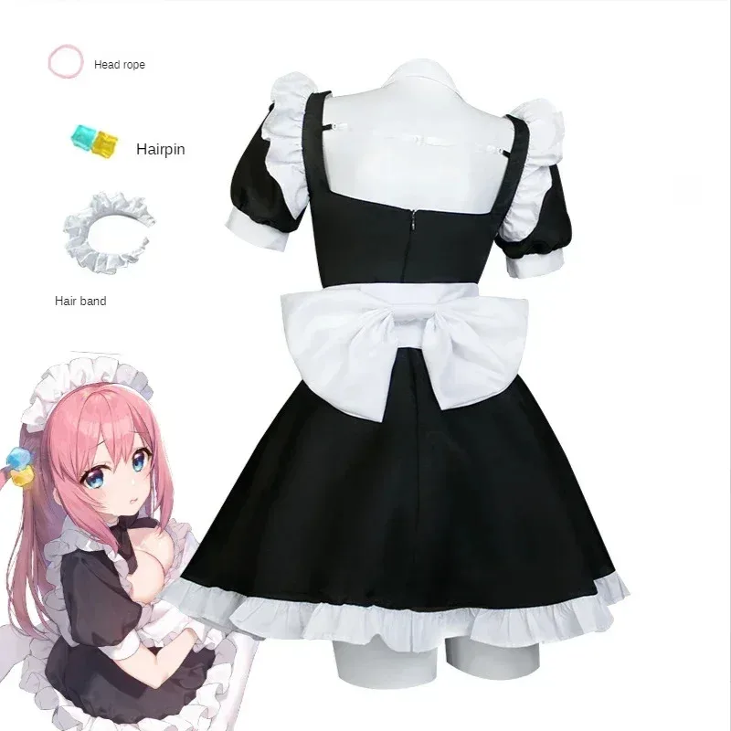 ¡Disfraz de Anime Cosplay de Gotou Hitori Bocchi The Rock! Lindo traje de uniforme de sirvienta vestido Gotou Hitori peluca de mujer traje sexy Halloween72b