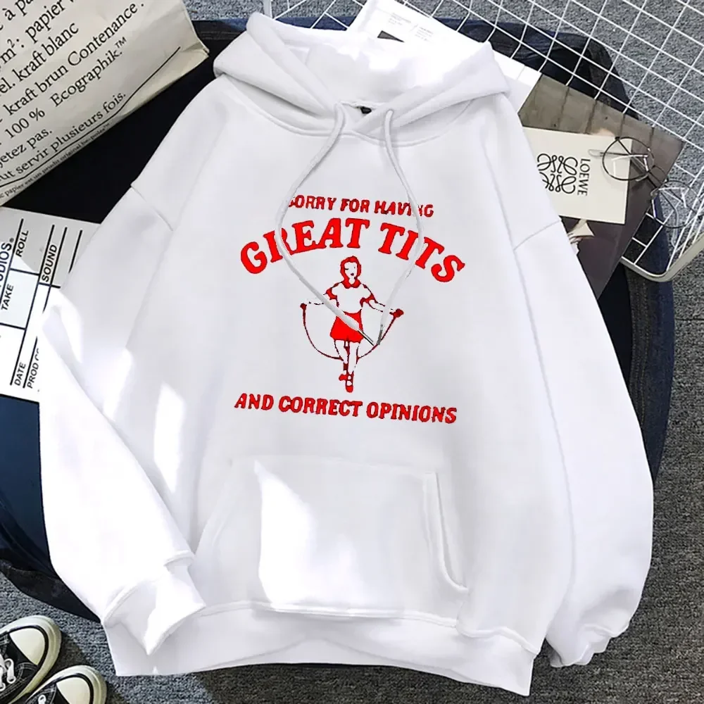 Sorry for Having Great Tits Hoodie Funny Feminism Meme Sweatshirt Women's Fashion Casual Vintage Y2K Hoodies Pullover Streetwear