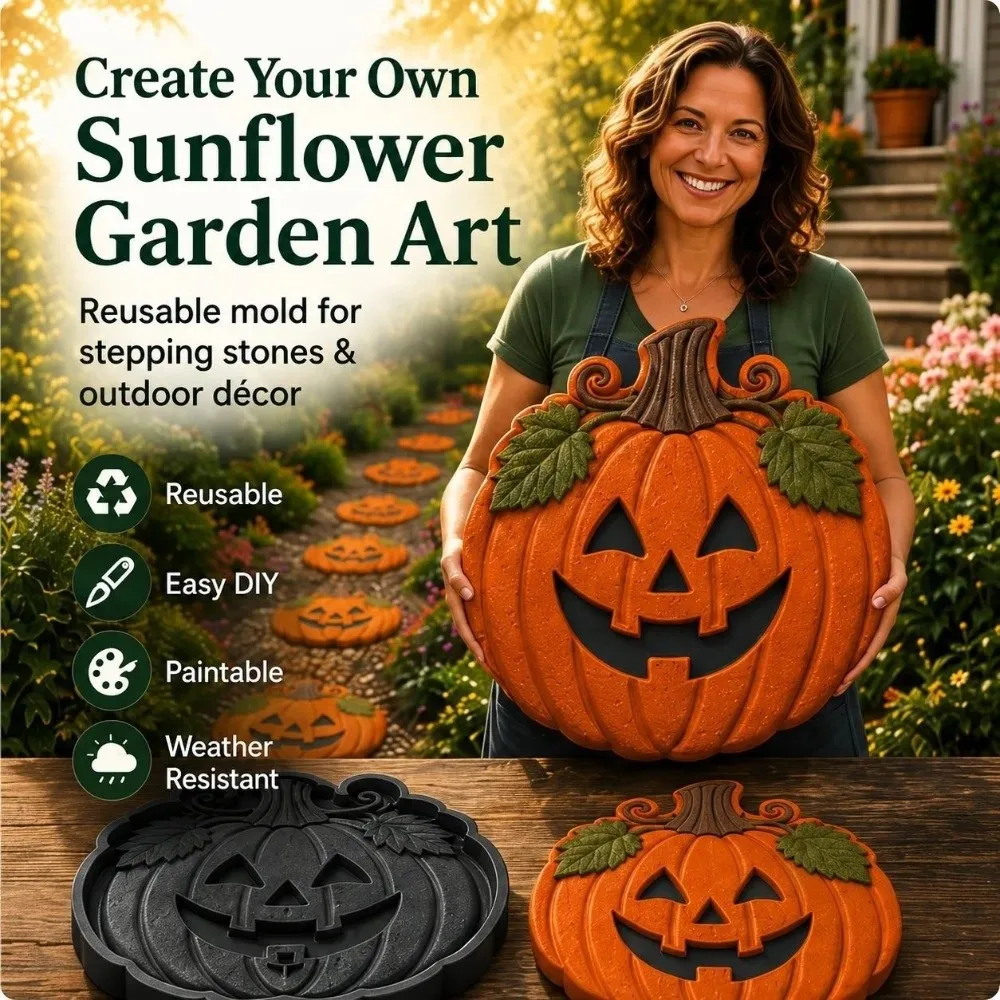 Reusable Pumpkin Stepping Stone Mold Concrete Casting DIY Garden Craft Halloween Concrete Mold DIY Concrete Paver Pumpkin Shape