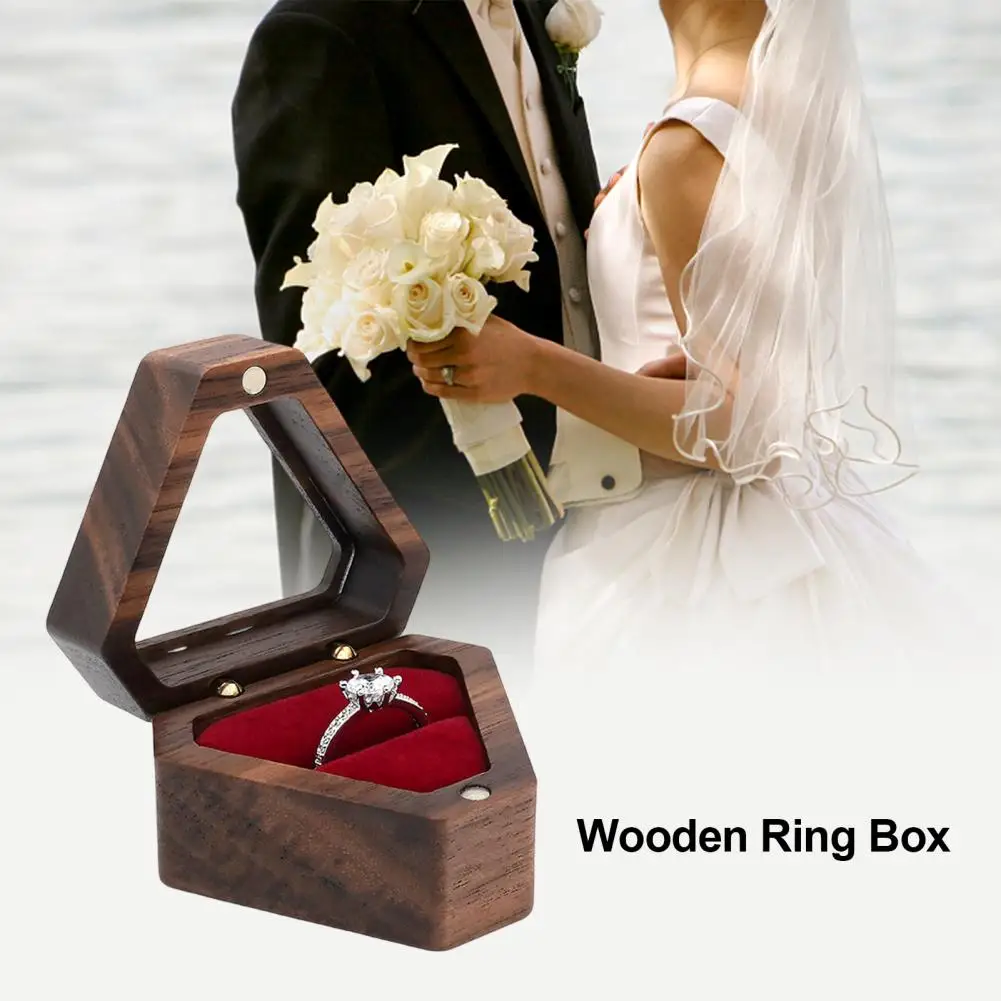 Engagement Ring Box Triangle Shape Wedding Ring Pillow Box Finish Velvet Foam Single Slot Wooden Jewelry Storage Box Gift Box