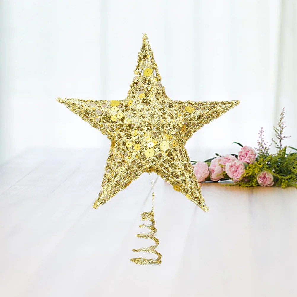 

Star Tree Topper Hollow Glitter Golden Shiny Christmas Tree Decoration for Home Party Sparkling Holiday Metal Festival Ornament