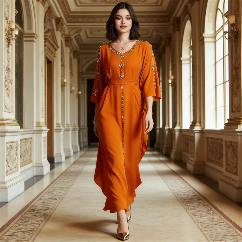 

Праздничное платье Джеллаба с бриллиантами для мусульманок, Рамадан, Дубай, Абайя, Турция, Кафтан, Марокканский стиль, Женское платье, Вестидо