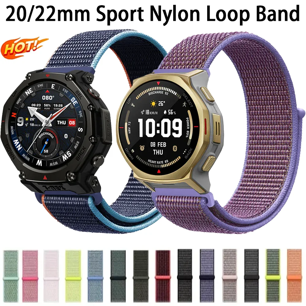 20mm 22mm Sport Nylon Loop Band for Amazfit T-Rex3 Pro 48mm 44mm Helio Bracelet Amazfit Balance 2 Bip 6 5 Active 2 Square Strap