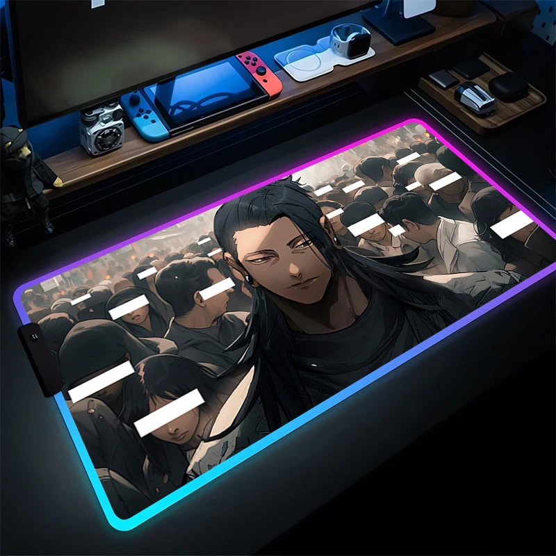لوحة الماوس ألعاب LED ملحقات ألعاب الكمبيوتر لوحة المفاتيح J-jujutsu K-kaisen Geto المطاط حصيرة مكتبية RGB كمبيوتر محمول اليابان أنيمي ماوس