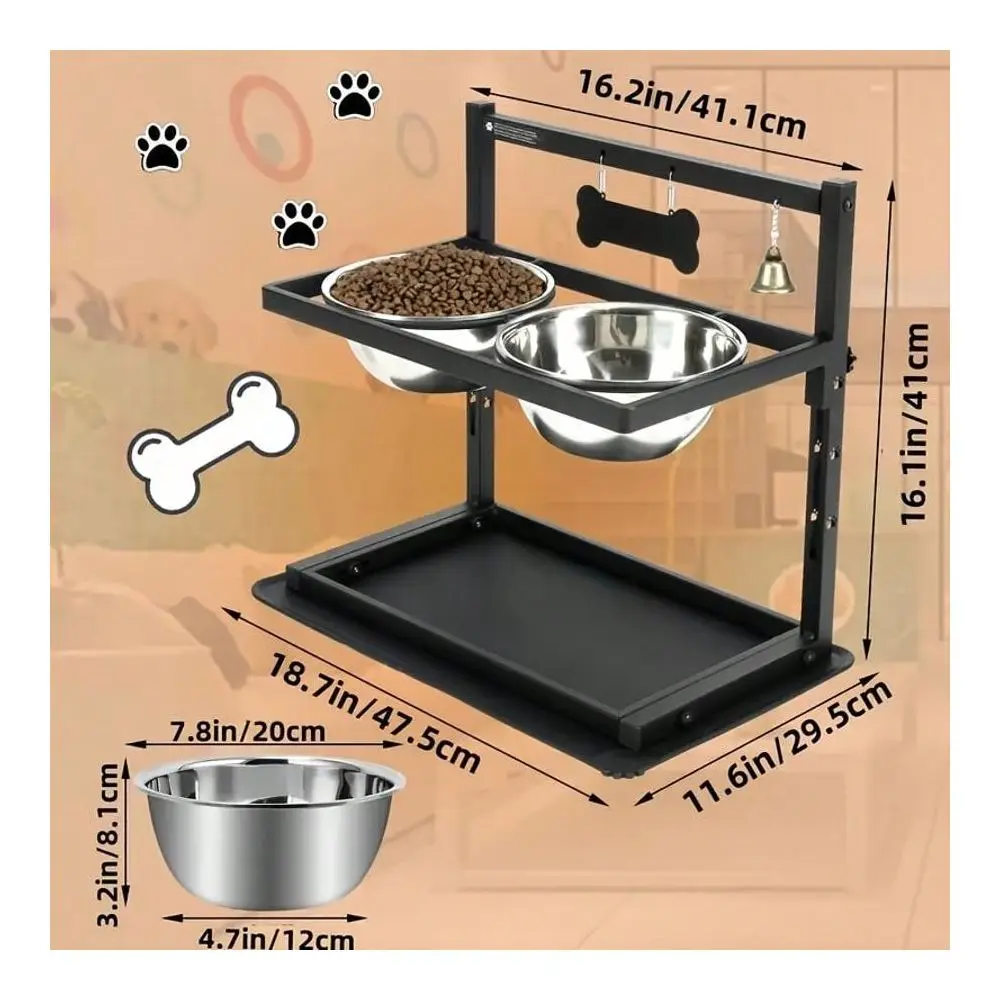 Elevated Dog Bowl, Raised Dog Bowl Holder For Large And MediumSized Dogs, Metal Dog Bowl With Two Stainless Steel Dog Food Bowl