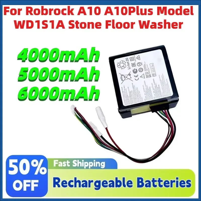 

New 4000-6000mAh Vacuum Cleaner Lithium Battery for Robrock A10 A10Plus Model WD1S1A Stone Floor Washer Replaceable Batteries