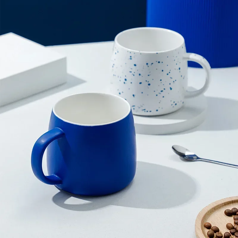 500ml Ceramic Coffee Mug with Spoon Gift Package Klein Blue Splash Ink Porcelain Mug Breakfast Oatmeal Cup Festival Gift