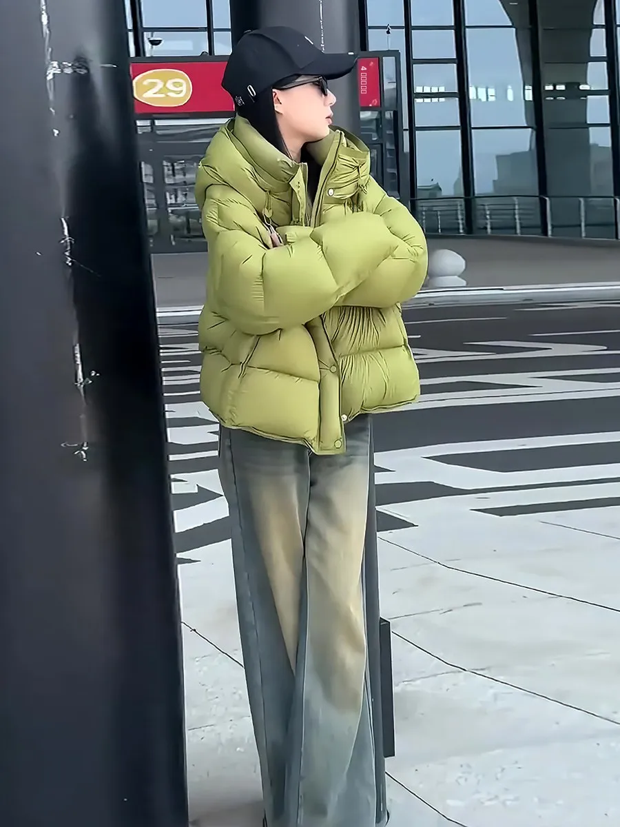 

Женская короткая белая пуховая куртка с капюшоном на шнурке, теплая, модная, зимняя, для повседневной носки, со съемным капюшоном