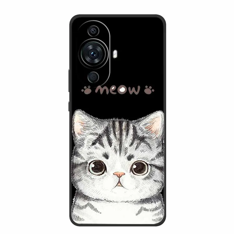 Funda For Huawei Nova 12s Case Cute Cartoon Cat Black Silicone Soft Back Cover Case For Huawei Nova 12s Case Nova12s 12 s Coque