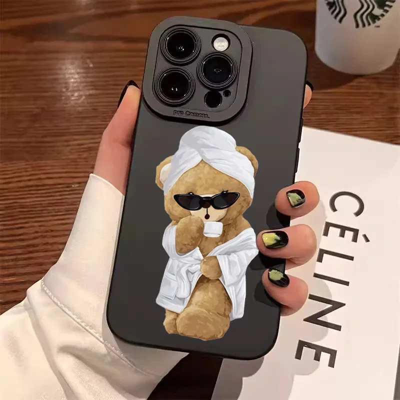 Funny Cool Bear Silicone Phone Case For iPhone 16 15 14 13 12 11 17 Pro Max XS XR X 7 8 Plus 16e SE2 Shockproof Matte Soft Cover view 6