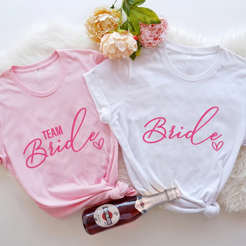 Team Bride Squad Tops for Bridesmaids, Engagement T-shirt, Bridal Shower Bachelorette Party Shirt for Women, Fashion Wedding Tee