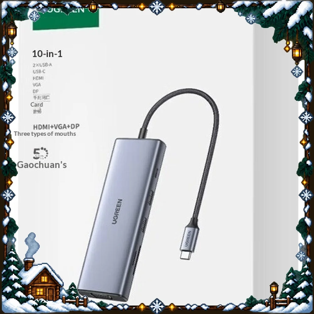 UGREEN 90887 USB-C Hub 10-in-1 HDMI DP VGA Gigabit Ethernet USB 3.0 SD TF 3.5mm Audio Multiport Adapter for Laptop