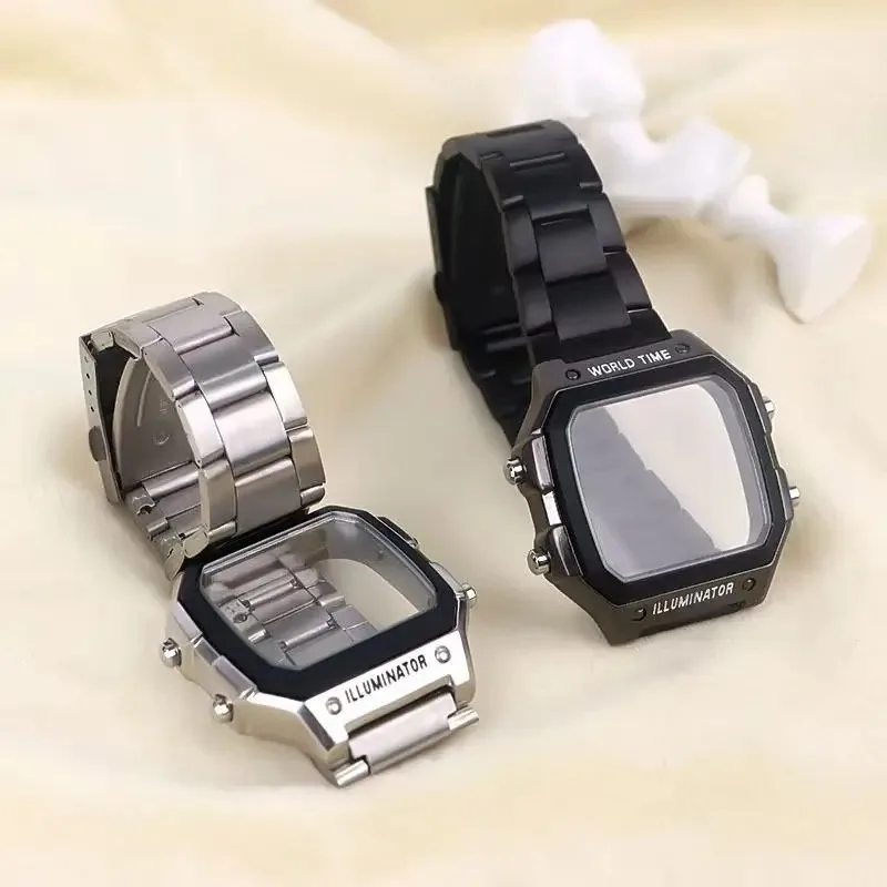 ل كاسيو G-صدمة مربع صغير AE1200 استبدال الرجال المعادن الحافة حزام الفولاذ المقاوم للصدأ حزام (استيك) ساعة اكسسوارات مع أدوات