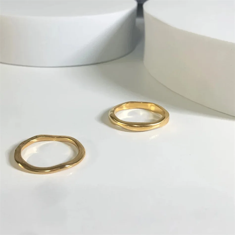 EMANCO Goldfarbene / Silberfarbene Unregelmäßige Wellenringe Trendiger Einfacher Geometrischer Handgefertigter Schmuck für Frauen und Paare – Detail 9