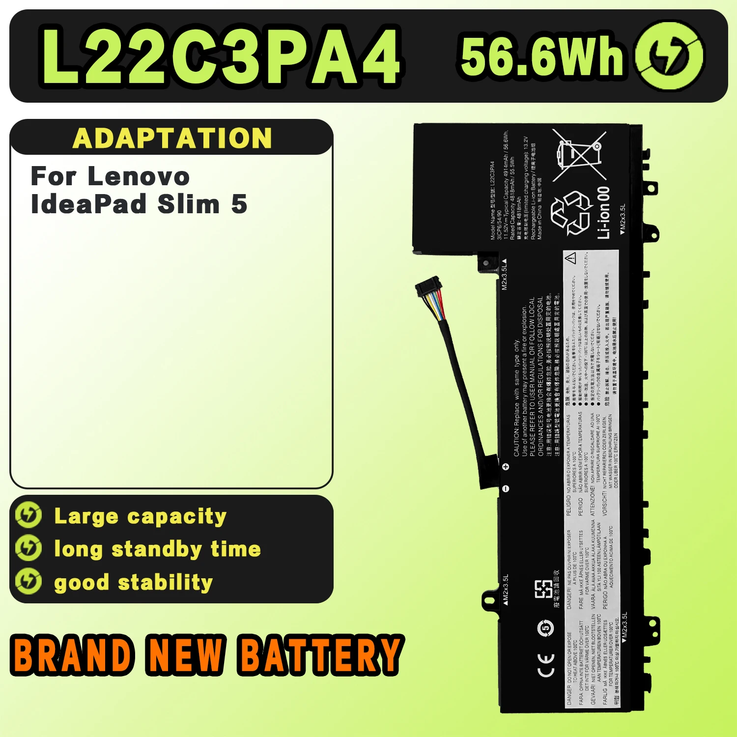 SAT L22C3PA4 New Laptop Batteries Replacement For LENOVO IdeaPad Slim5 14ABR8 14 2023 16 IAH8 16-IAH8-2023 11.52V-56.6Wh-4914mAh