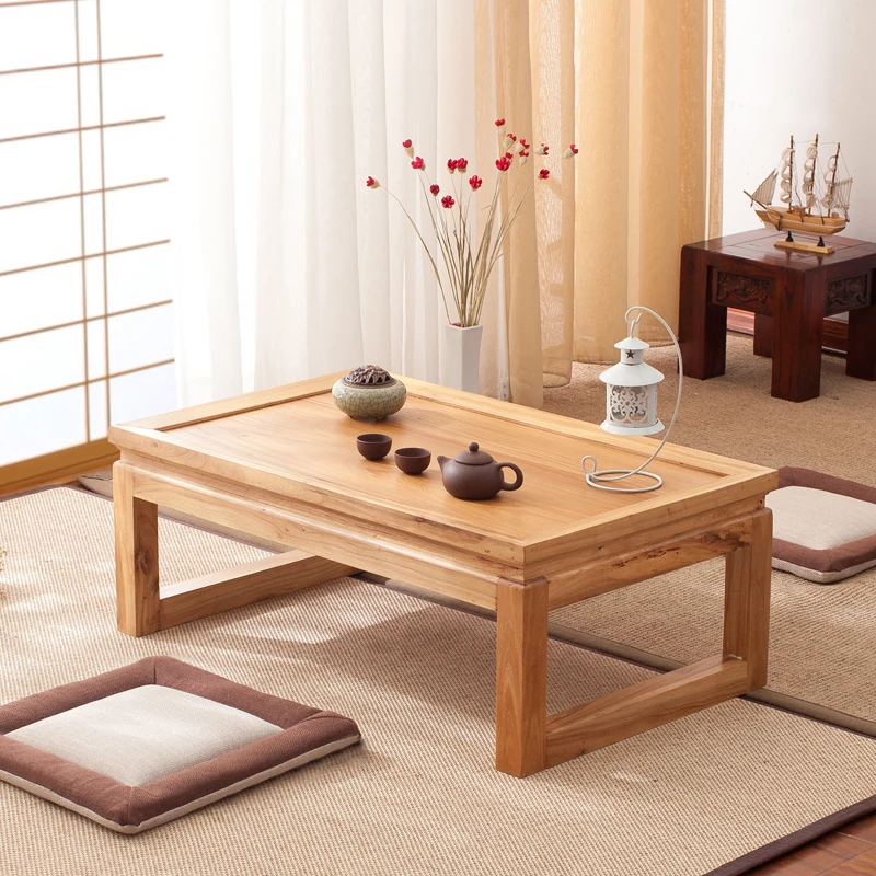 Zen Tatami Coffee Table Solid Wood Desk Japanese Tea Stand Multi-Purpose Compact Window-Side Wooden