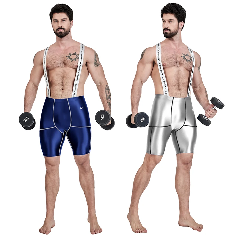 AMORESY gloss Sports Shorts Men Straps Tight Swimming Trunks 5 Points Pants Running Fitness Outdoor Cycling Quick Dry Shorts