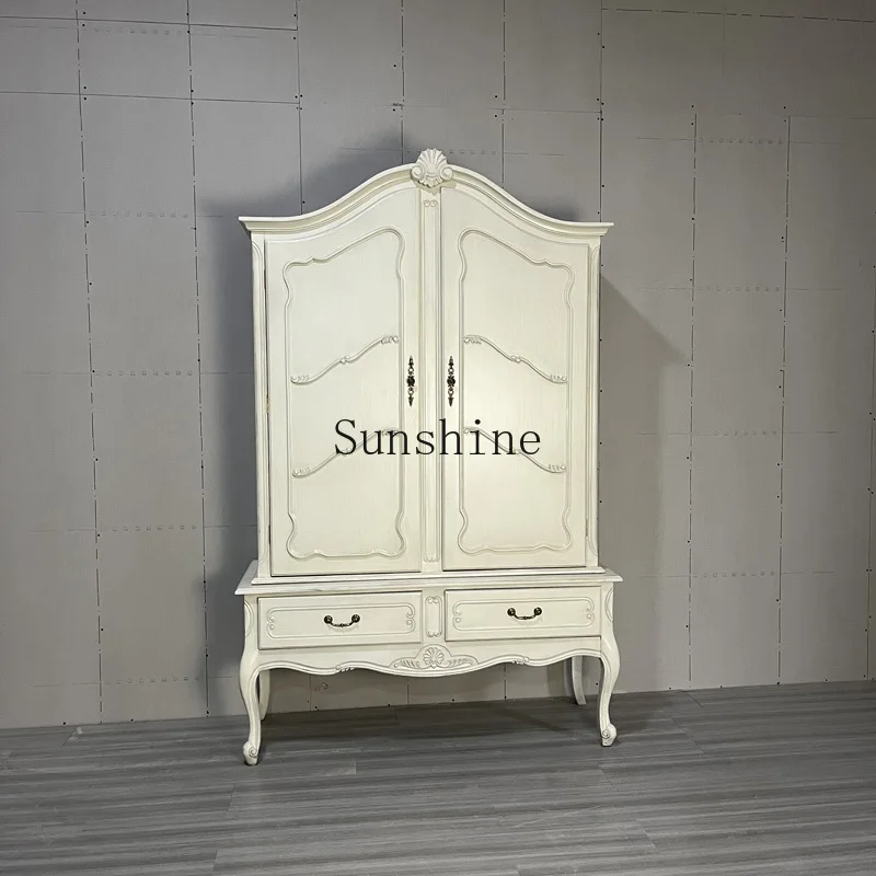 

European retro old dining side cabinet living room against the wall wine cabinet solid wood carving flowers