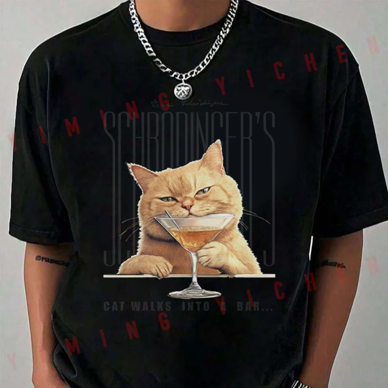

Schrodinger’s Cat Walks Into A Bar T-Shirt Moto Riders Summer Men's Fashion Casual O-Neck Tops Tee 2026