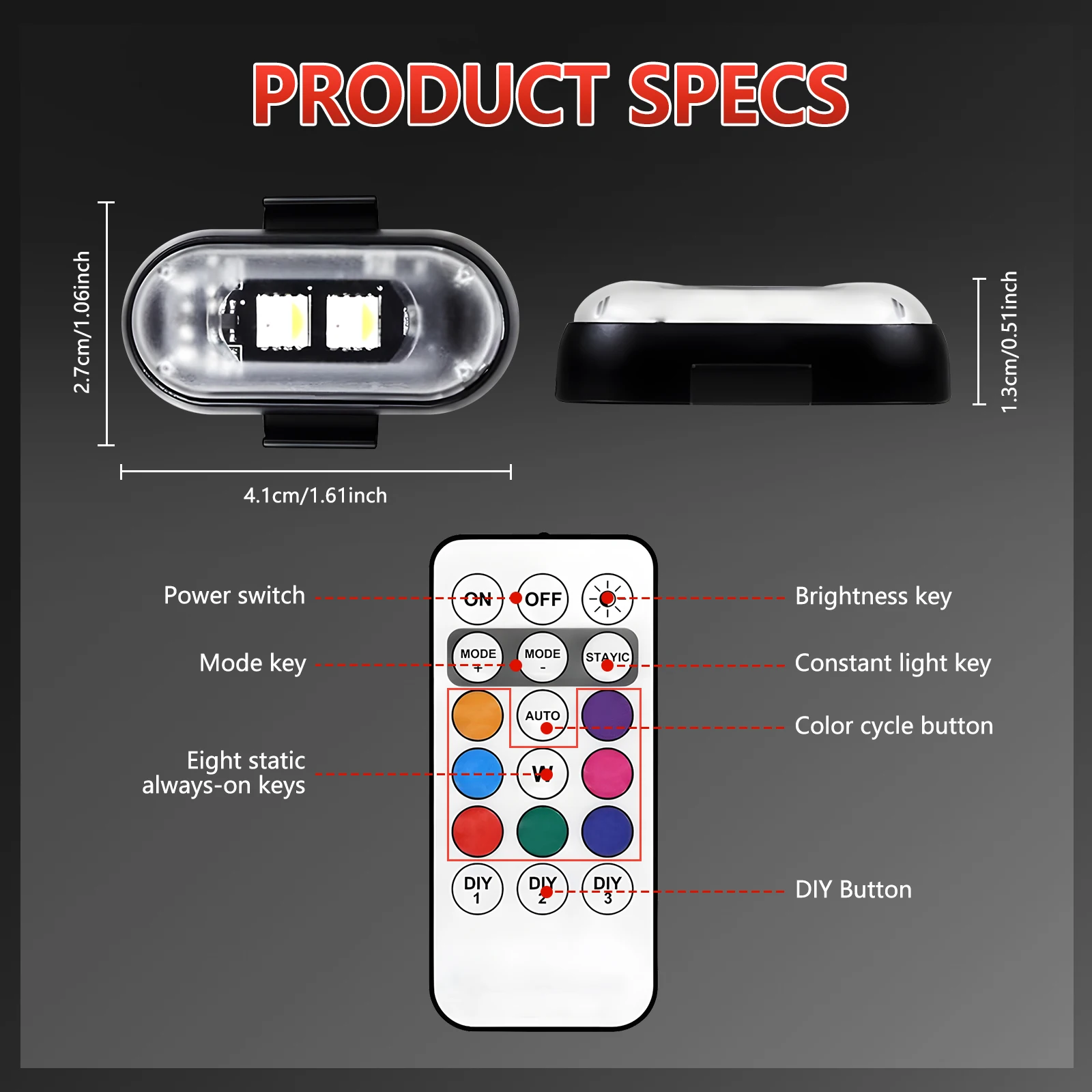 2/4/6/8pcs Wireless Remote Control LED Strobe Light Car Motorcycle Decorative Light Car LED Multifunctional Light 8 Colors