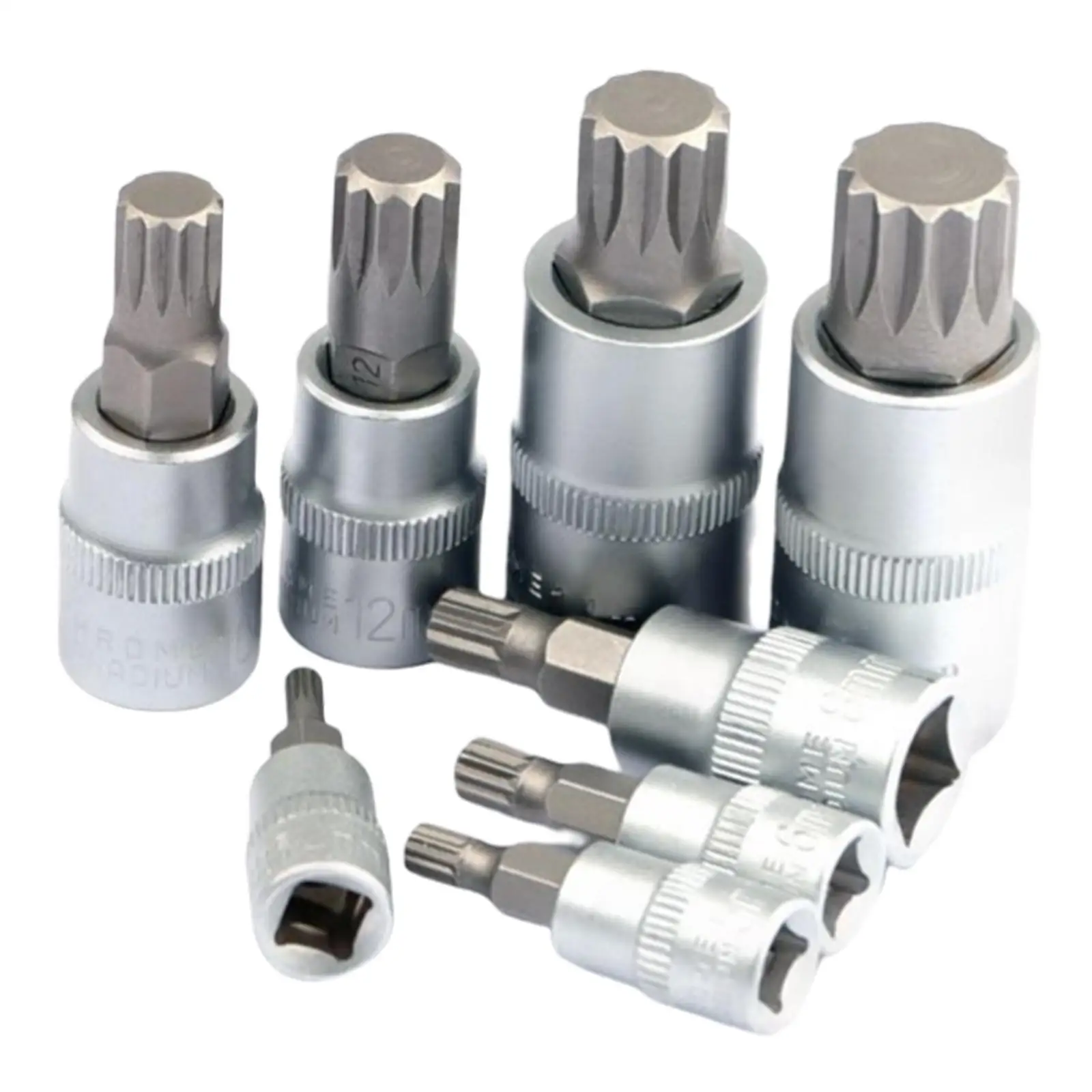 8x45 #   ชุดซ็อกเก็ตบิตเหล็ก 1/4 "3/8" 1/2 "อะแดปเตอร์ M4 ~ M16 Universal Key Spline