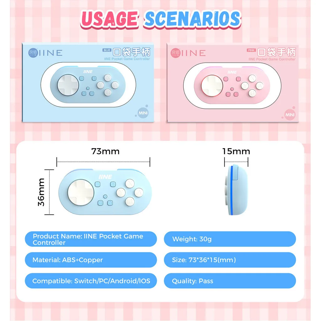 Карманный игровой контроллер IINE с функцией автоматического пожара, RGB-подсветка, мини-контроллер Play & Study, совместимый с коммутатором/ПК/Android/IOS