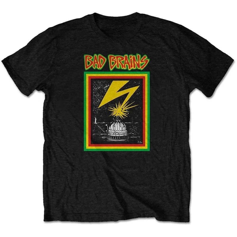 Camiseta con gráfico de Bad Brains Capitol Lightning, camiseta con estampado de punk hardcore 100% algodón, camiseta unisex de manga corta Rastafarian Reggae Rock