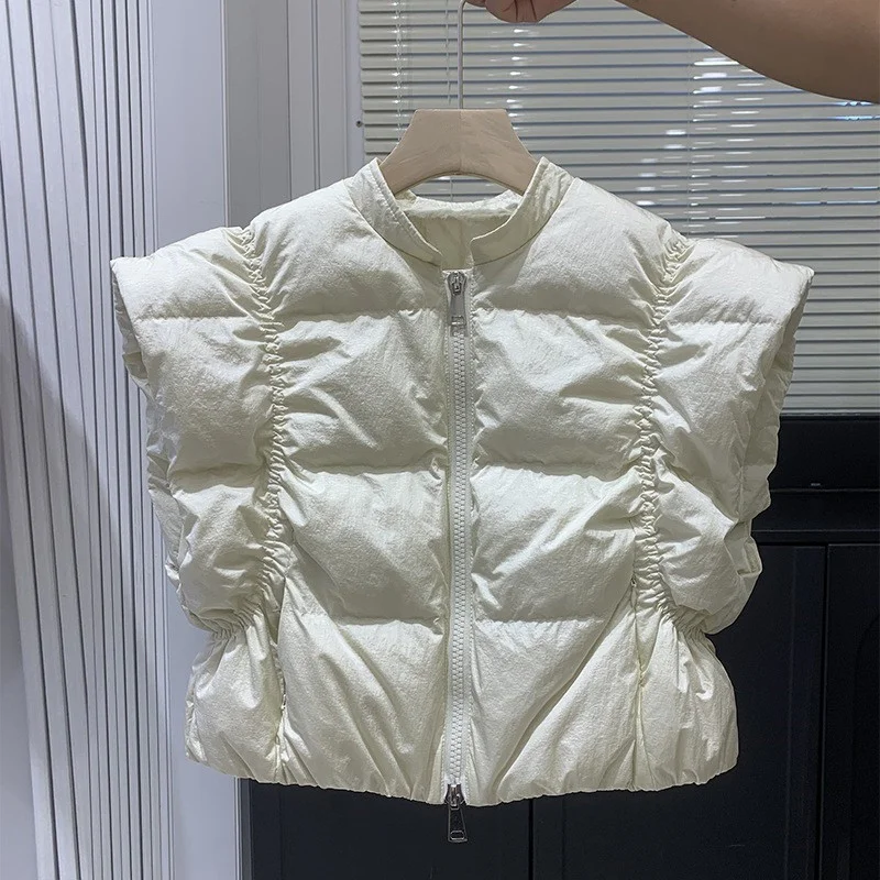 Mouwloos ultrakort donsjackvest, modieus gilet, dik plooivest, persoonlijkheid, Koreaans, nieuw