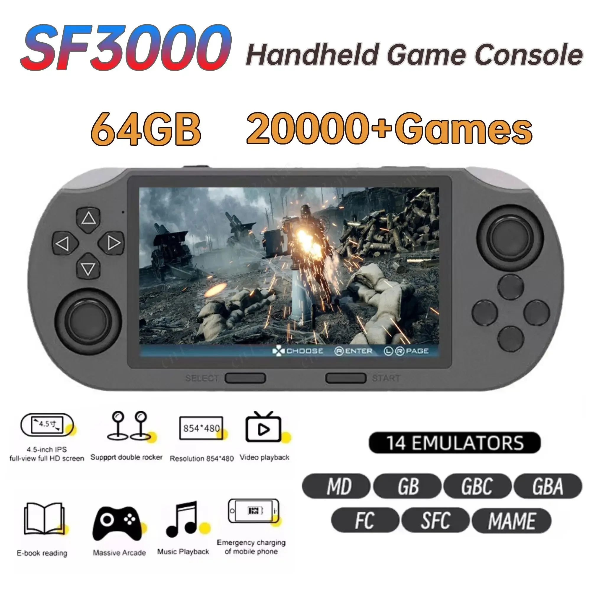 

SF3000 Retro Handheld Game Console 4.5 Inch IPS Screen Linux System Pocket Video Player Games Controller Built-in 20000+ Games