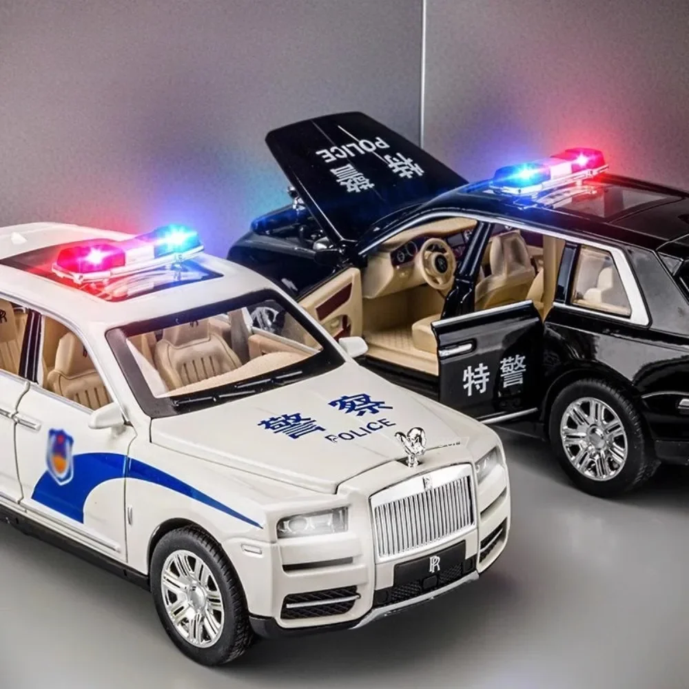 Modèle de voiture de Police Rolls-Royce Cullinan, échelle 1:24, jouet, son léger, traction arrière, modèles de véhicules miniatures Swat, cadeaux de Festival pour garçons