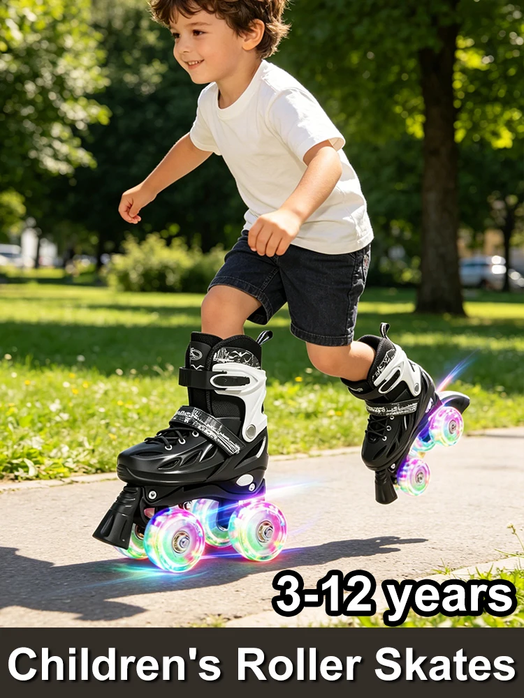 

child roller skates white girl Wheel flashing high-speed professional black boy Adjustable Outdoor Skating Shoes 4 5 6 7 8 year