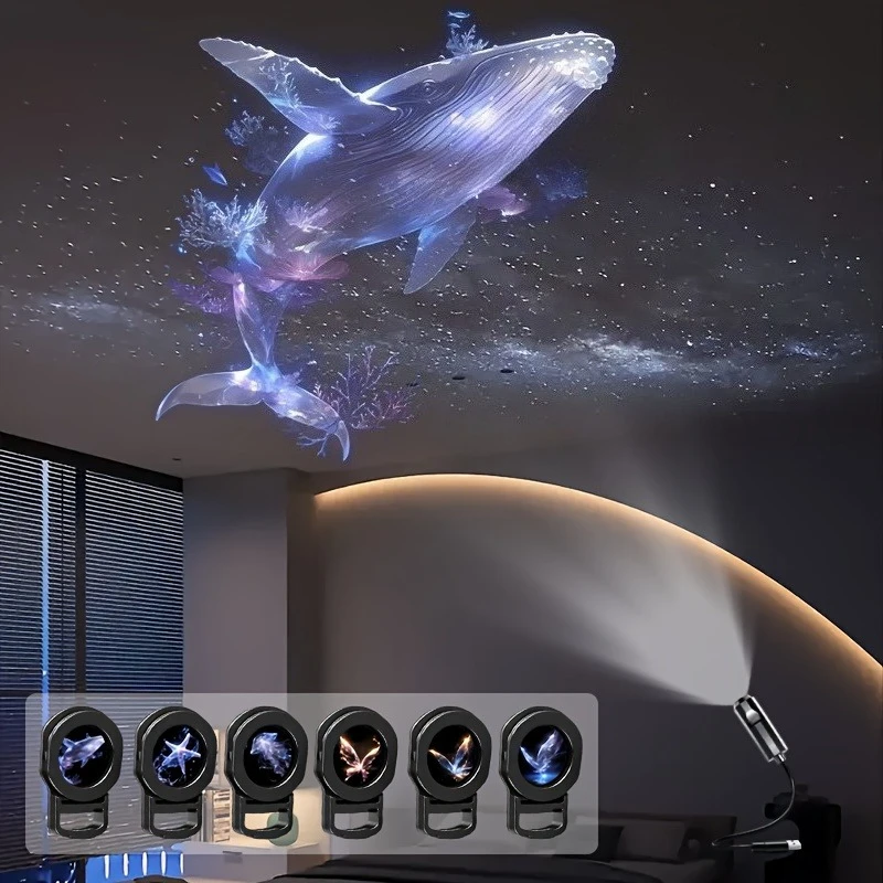 

6 in 1 USB Ceiling Projector Light LED Night Light Whale Ocean Butterfly Replaceable Film Projector USB Plug Kids Birthday Gift