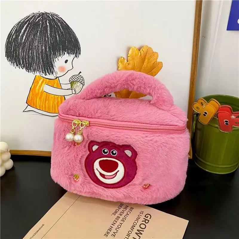 Disney-bolsa de pelúcia fofa para mulheres e meninas, bolsa dos desenhos animados, bolsa de armazenamento com zíper, grande capacidade, ponto,