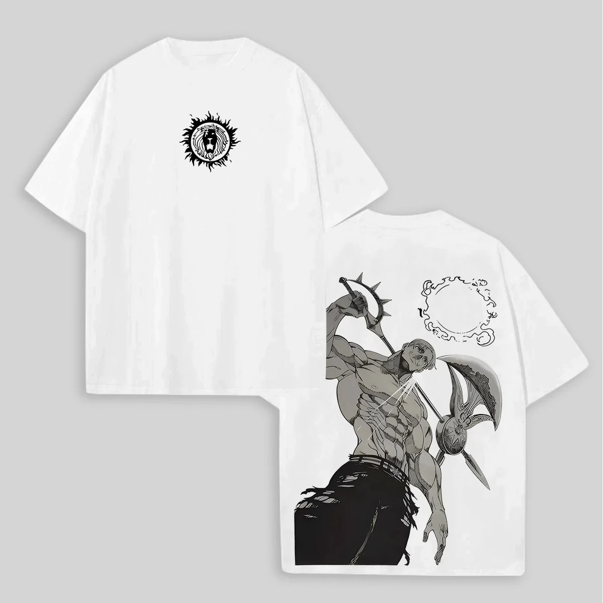 Anime Manga Graphic Short Sleeve Seven Deadly Sins Escanor Printed T-Shirt Cotton Print Casua Loose Streetwear Clothing Unisex