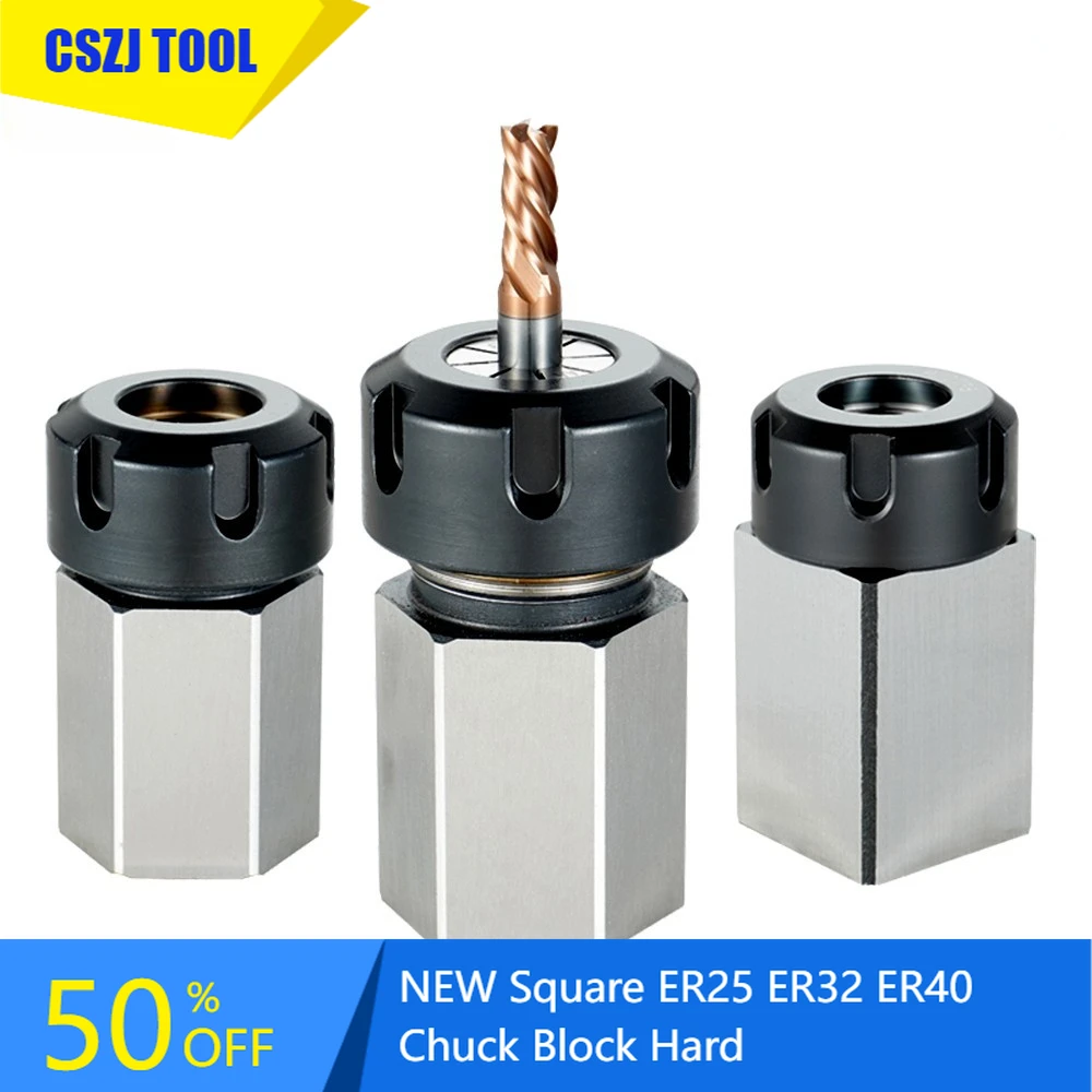 CSZJ Square ER25 ER32 ER40 Chuck Block Hard Steel Hex ER Spring Chuck Seat For CNC Lathe Engraving Cutting Machine Tool holder