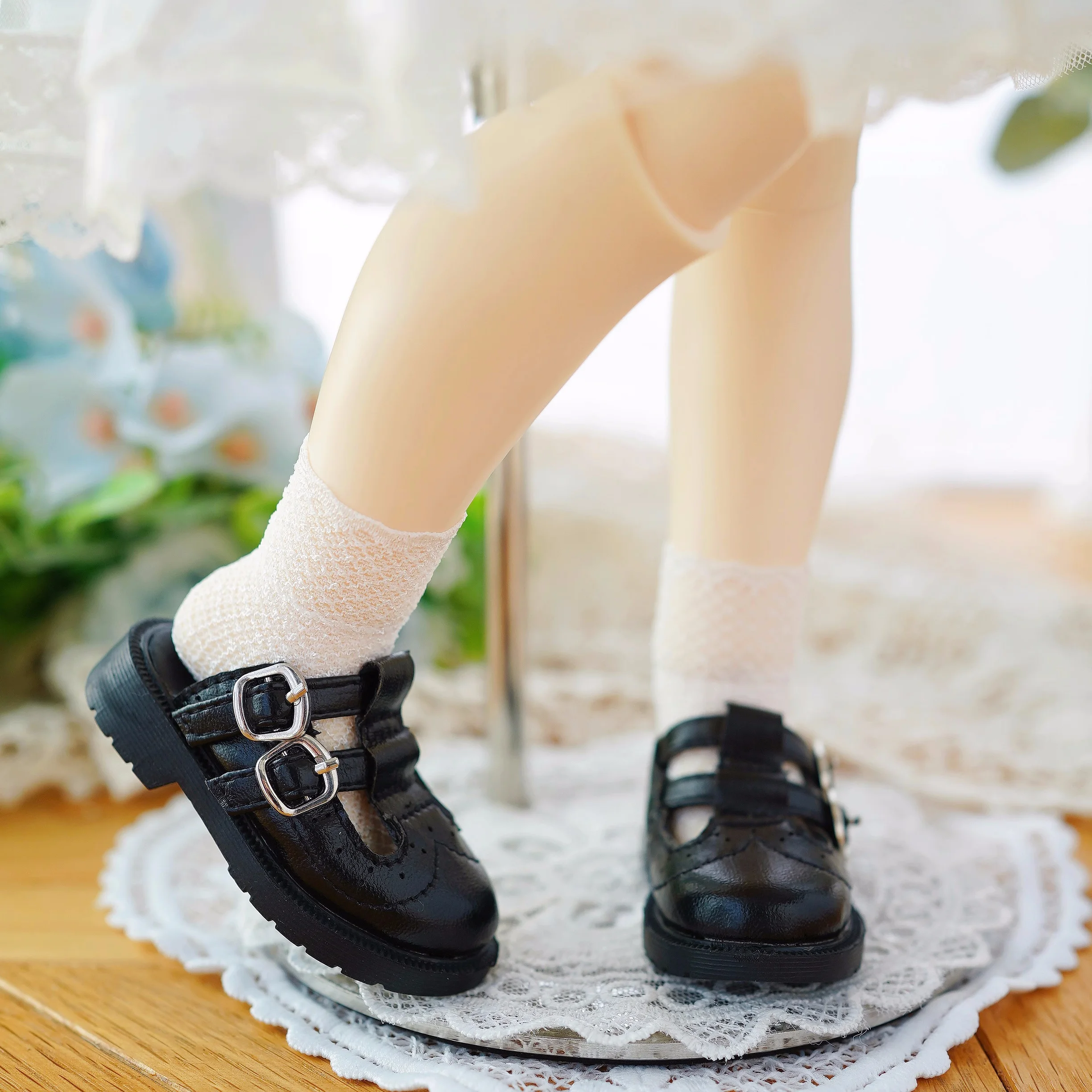 

BJD/SD Round Toe Matte Black Double Buckle Soft-soled Small Leather Shoes Daily Doll Shoes Girls Elegant 1/4 Doll Accessories