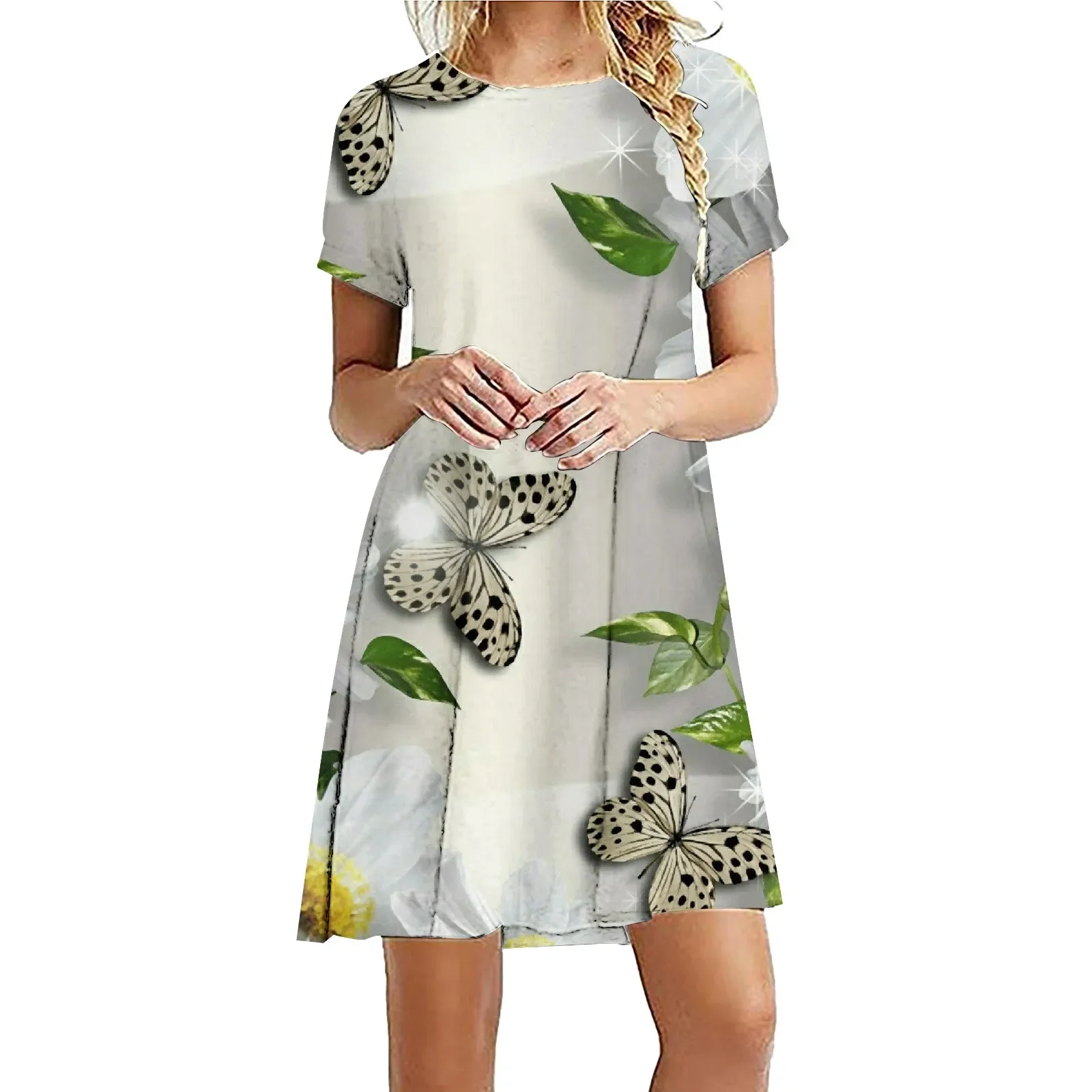 Robe Femme Dresses For Women 2023 Summer Beach Plus Size Sleeve Bohemian Floral Print Plain Fit Simple T Shirt Loose Dresses