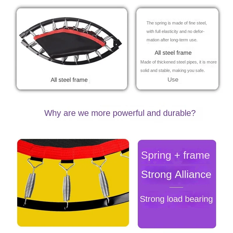 ترامبولين صغير قابل للطي للبالغين ، لياقة بدنية ، درابزين قابل للتعديل ، صالة ألعاب رياضية منزلية ، قفز ، محامل reb1.8 ، 40 إلى 48