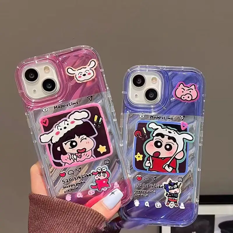 Kawaii Iphone14Promax/13/12/11 Phone Case Anime Creative Crayon Shin Chan Cute Cartoon Bandai Couple New Protective Sheath