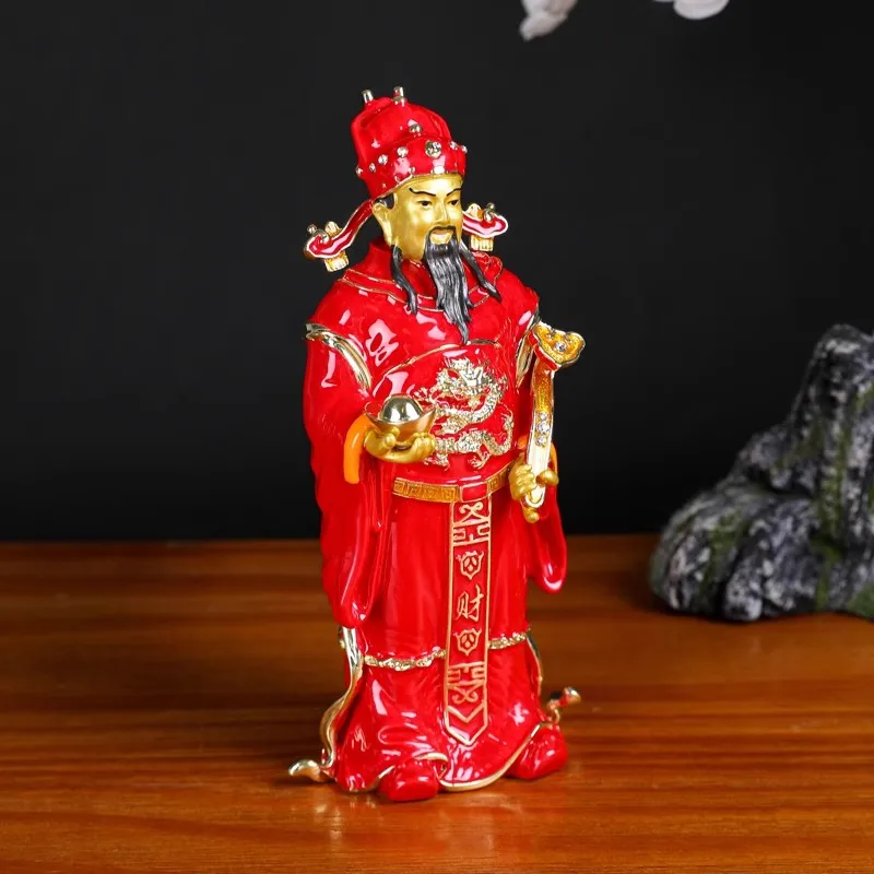 SHINNYGIFTS  Cai Shen Statue, Hand Painted Enamel God of Fortune, God of Wealth Feng Shui House Decoration Chinese New Year Gift