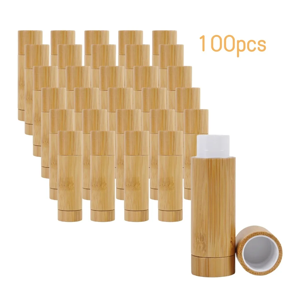 100Pcs 5ml Empty Eco-friendly Bamboo Lipstick Tubes 5G DIY Natural Bamboo Lip Balm Tube Refilliable Containers