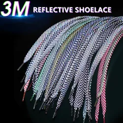 1Pair 3M Flat Reflective Shoelaces for Sneakers Glow at Night Be Applicable AF1/AJ Sport Running Luminous Shoe laces Shoestrings