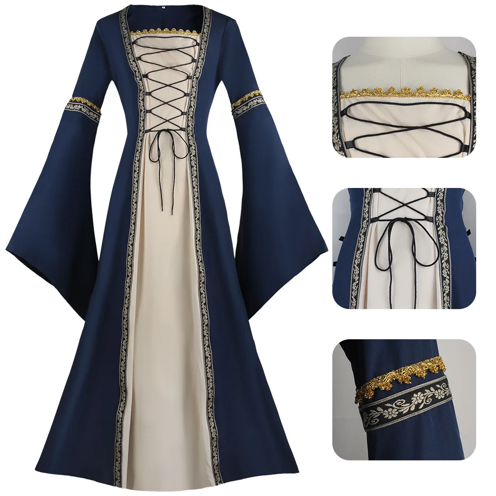 Picture 3: Hot Sale Medieval Lace Up Long Dress Flare Sleeve Renaissance Cosplay Costume