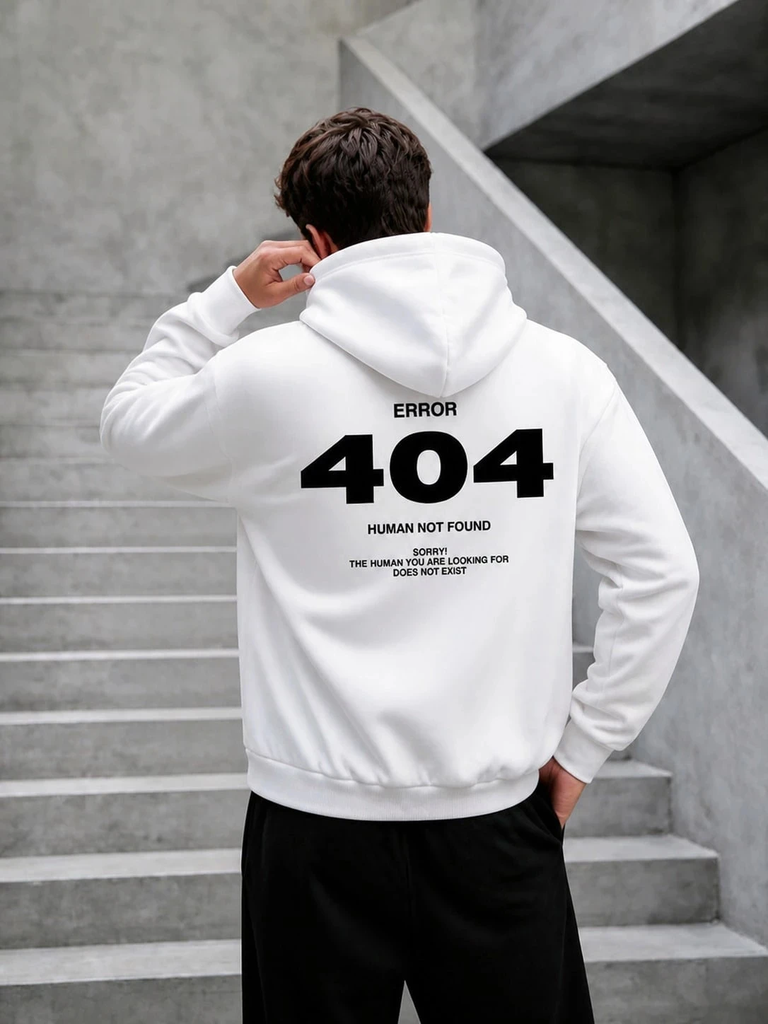 2026 New Unisex 404 Error Human Not Found Graphic Hoodie Autumn Winter Streetwear Back Print Hooded Sweatshirt