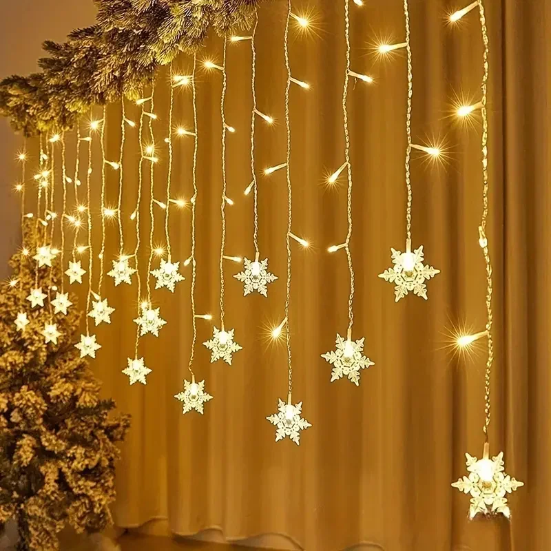 

Christmas Snowflakes LED String Lights Flashing Fairy Curtain Lights for Holiday Party Wedding Xmas Bedroom New Year Decoration