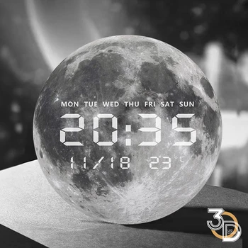 3D LED-wandklok met datumtemperatuur Digitaal display Moon Home Watch Art Wall Decor Hangend Horologle Power via USB