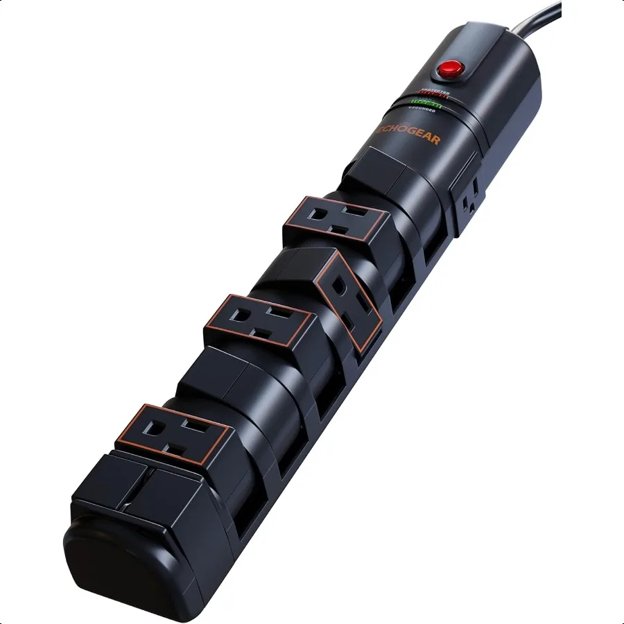 

ECHOGEAR VoltSpin Surge Protector Power Strip with Rotating Outlets Flat Plug Long Cord Mounting Holes Power Strip with Heavy D